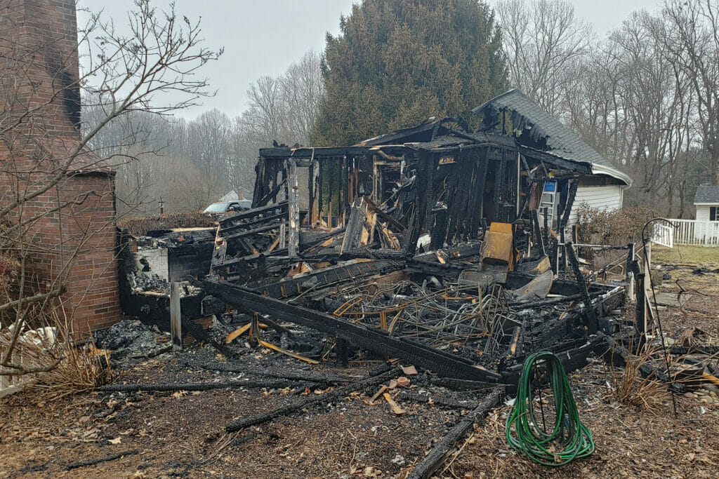 home with severe fire damage rear